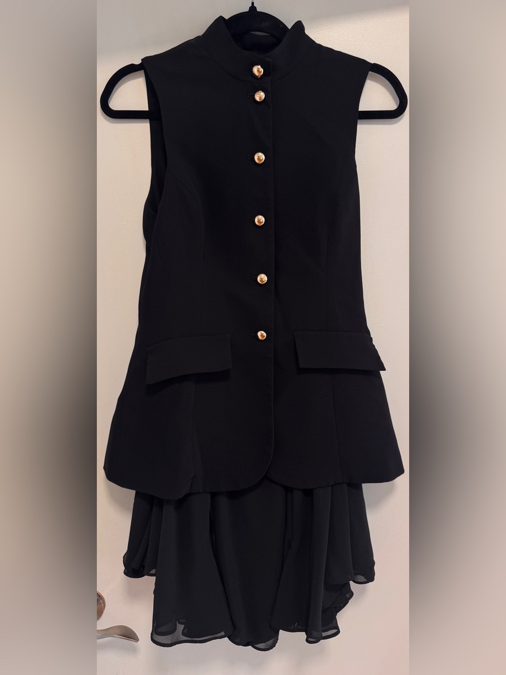 Amanda Uprichard Black Sleeveless Mini Dress with Gold Buttons - Picture 4 of 7